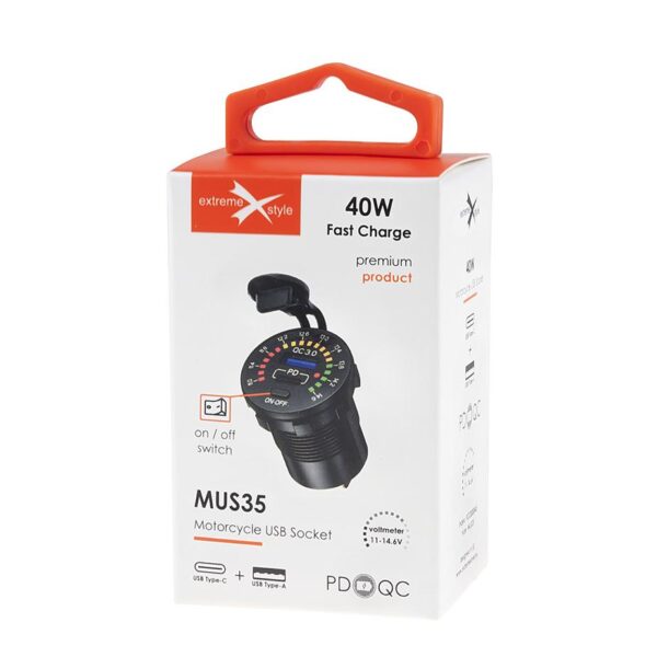 Motorcycle socket Typ-C PD + USB QC 3.0 - eXtremestyle® - 40 W - MUS35