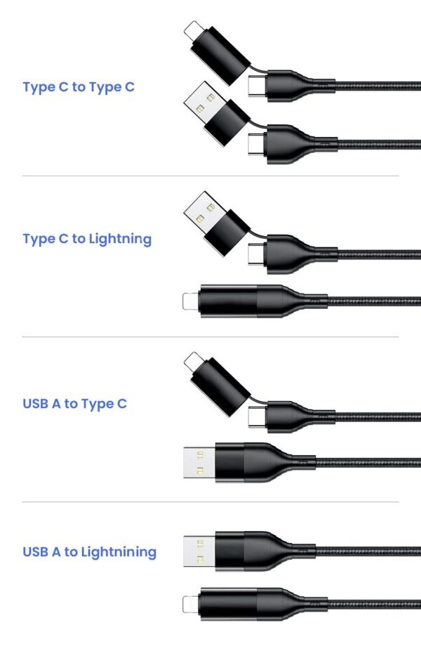 Braided cable 4in1 - PD - eXtreme® - 100 cm - black