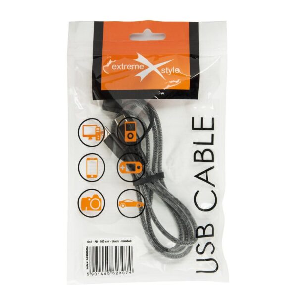Braided cable 4in1 - PD - eXtreme® - 100 cm - black
