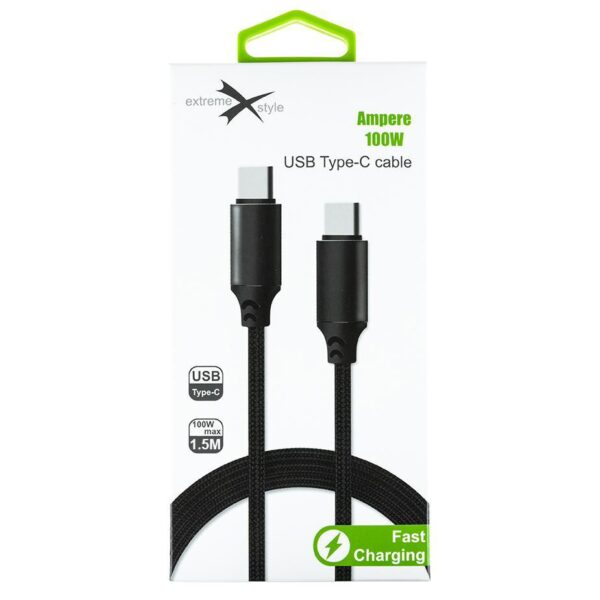 Reinforced cable Ampere USB type-C - USB type-C - 100 W - eXtremestyle® - 1.5 m - black