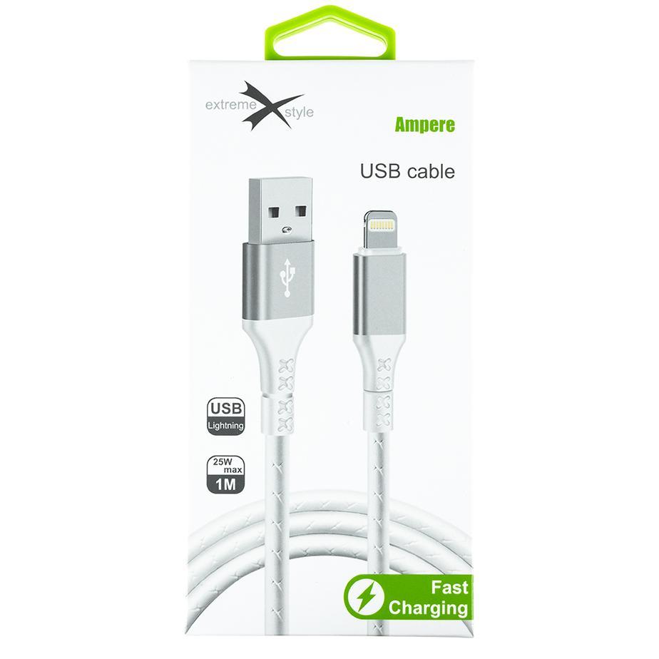 Wzmocniony kabel Ampere USB - iPhone Lightning - eXtremestyle® - 1 m - biały