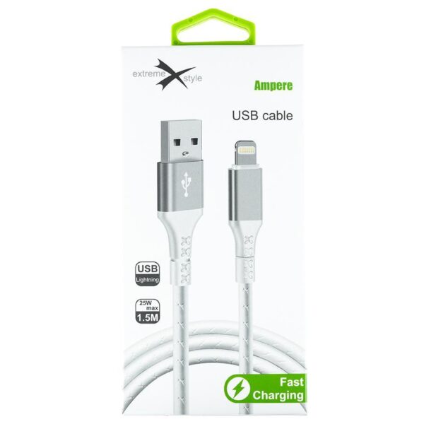 Wzmocniony kabel Ampere USB - iPhone Lightning - eXtremestyle® - 1.5 m - biały