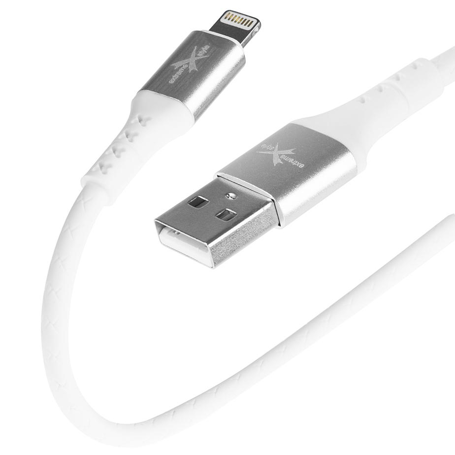 Wzmocniony kabel Ampere USB - iPhone Lightning - eXtremestyle® - 0.3 m - biały