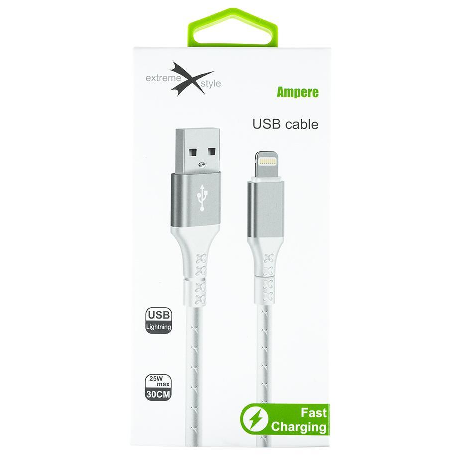 Wzmocniony kabel Ampere USB - iPhone Lightning - eXtremestyle® - 0.3 m - biały
