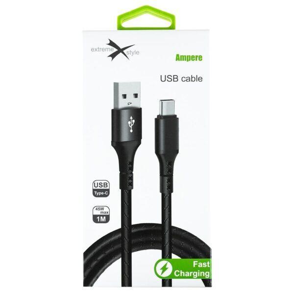 Wzmocniony kabel Ampere USB - USB typ-C - eXtremestyle® - 1 m - czarny
