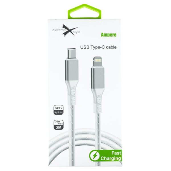 Wzmocniony kabel Ampere USB typ-C - iPhone Lightning - eXtremestyle® - 2 m - biały