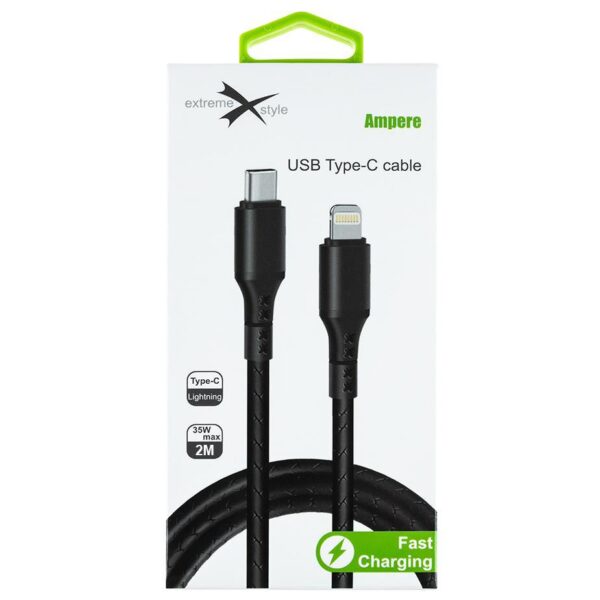 Reinforced cable Ampere USB type-C - iPhone Lightning - eXtremestyle® - 2 m - black