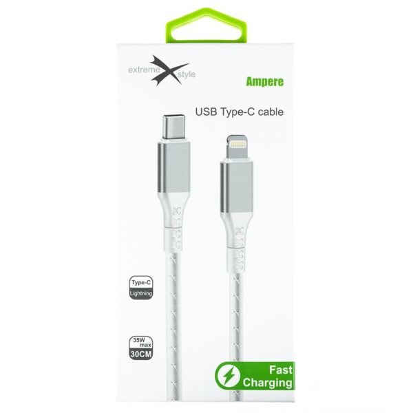 Wzmocniony kabel Ampere USB typ-C - iPhone Lightning - eXtremestyle® - 0.3 m - biały