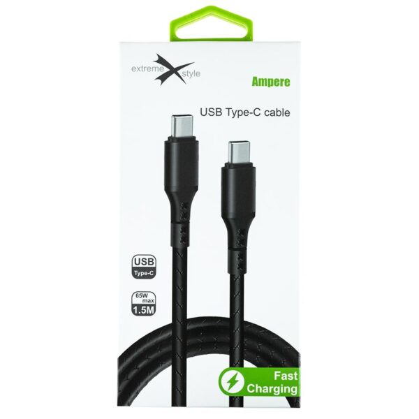 Wzmocniony kabel Ampere USB typ-C - USB typ-C - eXtremestyle® - 1.5 m - czarny