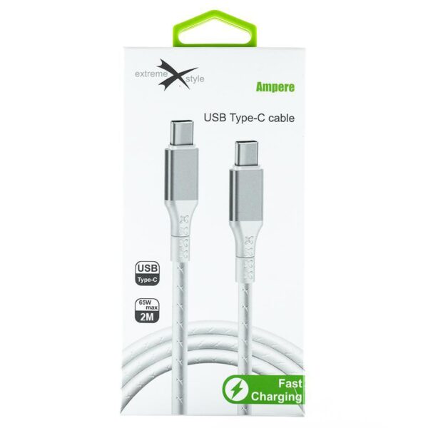Wzmocniony kabel Ampere USB typ-C - USB typ-C - eXtremestyle® - 2 m - biały