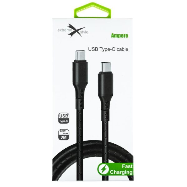 Reinforced cable Ampere USB type-C - USB type-C - eXtremestyle® - 2 m - black