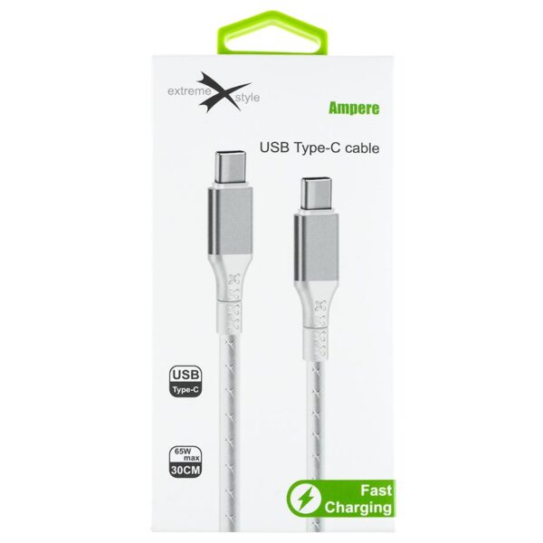 Wzmocniony kabel Ampere USB typ-C - USB typ-C - eXtremestyle® - 0.3 m - biały