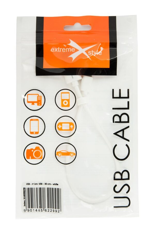 Kabel do telefonu micro USB - eXtreme® - 30 cm - biały