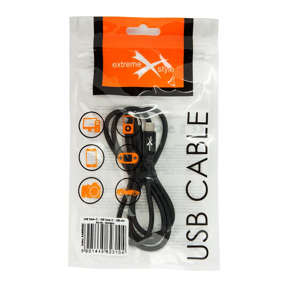 Kabel pleciony USB Typ-C - USB Typ-C - eXtreme® - 100 cm - czarny