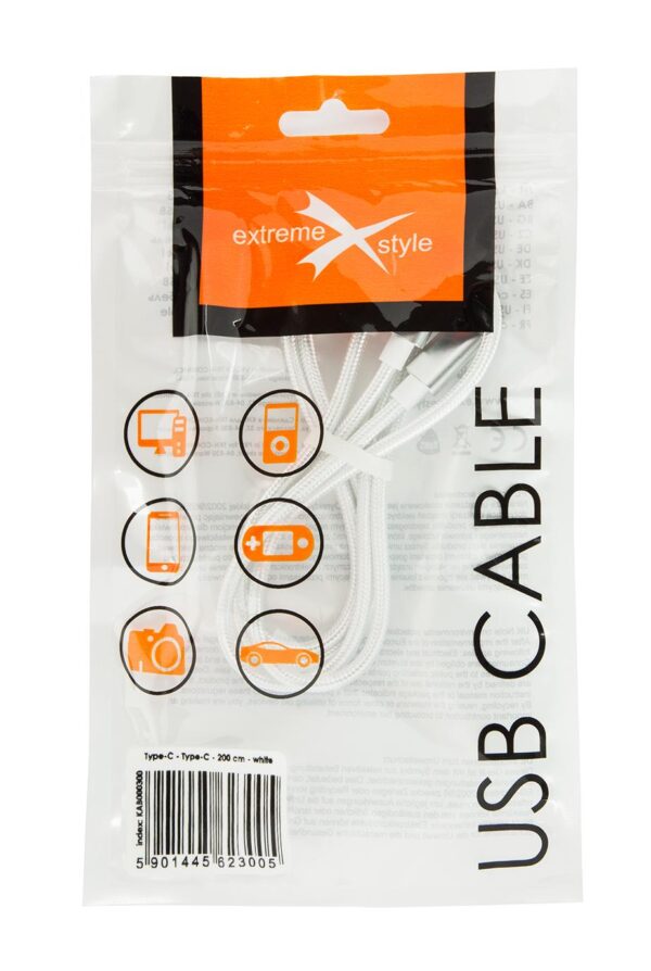 Braided cable USB type-C - USB type-C - eXtreme® - 200 cm - white