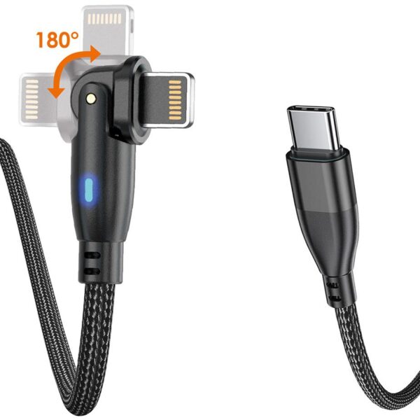 Wzmocniony kabel pleciony Spider ROTATION - 180 - 27 W - USB typ-C - iPhone Lightning - 1 m - czarny