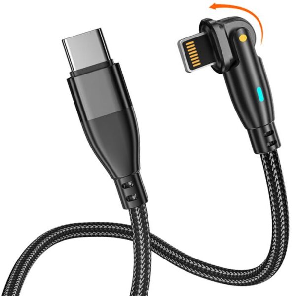 Wzmocniony kabel pleciony Spider ROTATION - 180 - 27 W - USB typ-C - iPhone Lightning - 1 m - czarny