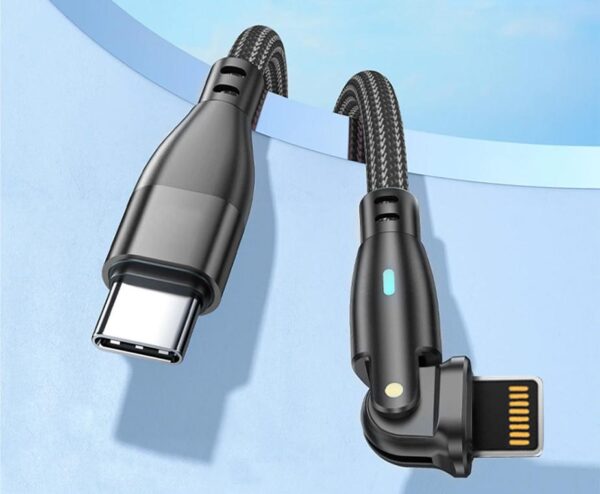 Wzmocniony kabel pleciony Spider ROTATION - 180 - 27 W - USB typ-C - iPhone Lightning - 1 m - czarny