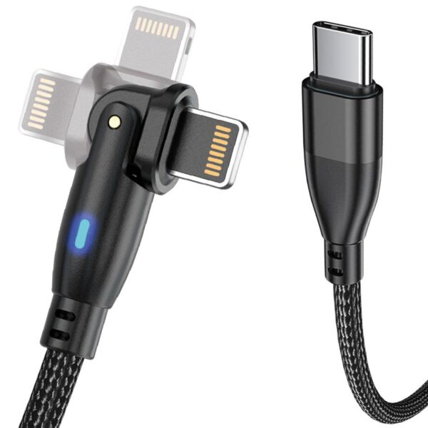 Wzmocniony kabel pleciony Spider ROTATION - 180 - 27 W - USB typ-C - iPhone Lightning - 1 m - czarny