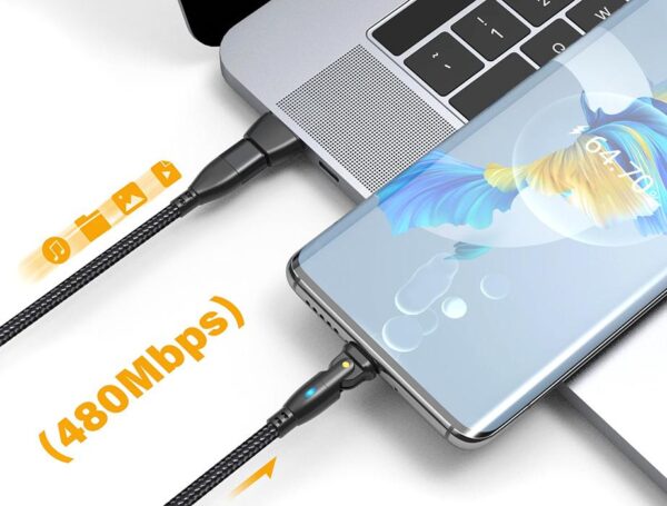 Wzmocniony kabel pleciony Spider ROTATION - 180 - 27 W - USB typ-C - iPhone Lightning - 1 m - czarny
