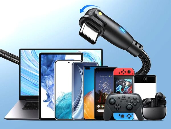 Wzmocniony kabel pleciony Spider ROTATION - 180 - 60 W - USB typ-C - USB typ-C - 1.5 m - czarny
