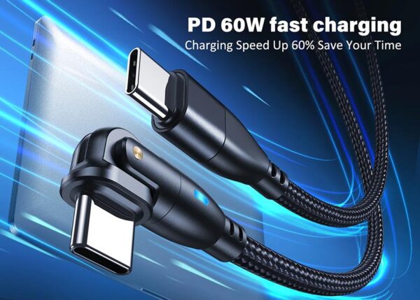 Wzmocniony kabel pleciony Spider ROTATION - 180 - 60 W - USB typ-C - USB typ-C - 1 m - czarny