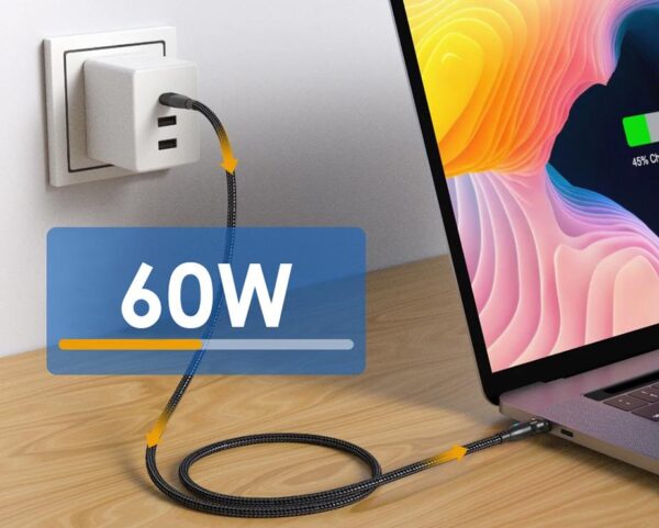 Wzmocniony kabel pleciony Spider ROTATION - 180 - 60 W - USB typ-C - USB typ-C - 1.5 m - czarny