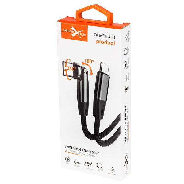 Wzmocniony kabel pleciony Spider ROTATION - 540 - 60 W - USB typ-C - USB typ-C - 1.5 m - czarny