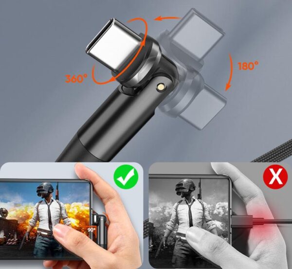 Wzmocniony kabel pleciony Spider ROTATION - 540 - 60 W - USB typ-C - USB typ-C - 1.5 m - czarny