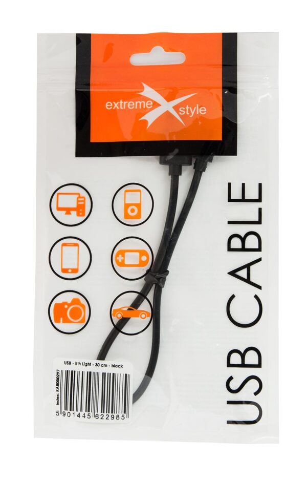 Kabel do telefonu iPhone Lightning - eXtreme® - 30 cm - czarny