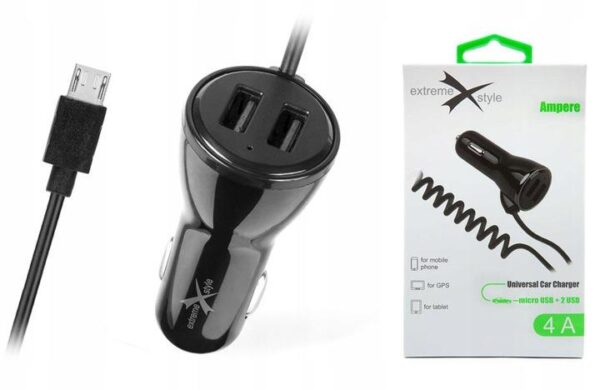 Ładowarka samochodowa do telefonu micro USB + 2 x USB - eXtreme® Ampere - 4A - ACCM2U4B