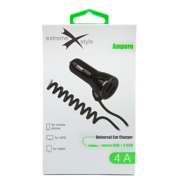 Ładowarka samochodowa do telefonu micro USB + 2 x USB - eXtreme® Ampere - 4A - ACCM2U4B