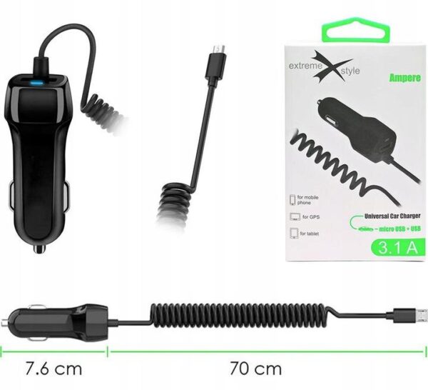 Car charger eXtreme Ampere micro USB + USB 3.1A - ACCMU31B