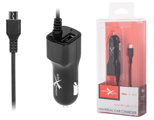 Ładowarka samochodowa do telefonu micro USB + USB - eXtreme® - 2.1A - NCC21MU