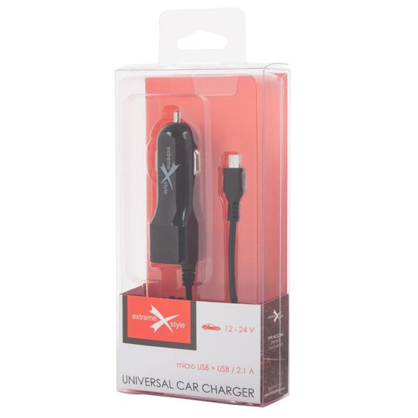 Ładowarka samochodowa do telefonu micro USB + USB - eXtreme® - 2.1A - NCC21MU