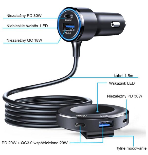 Car charger 3 x USB Typ-C + 2 x USB - eXtremestyle® - 98 W - CC98CCCUU