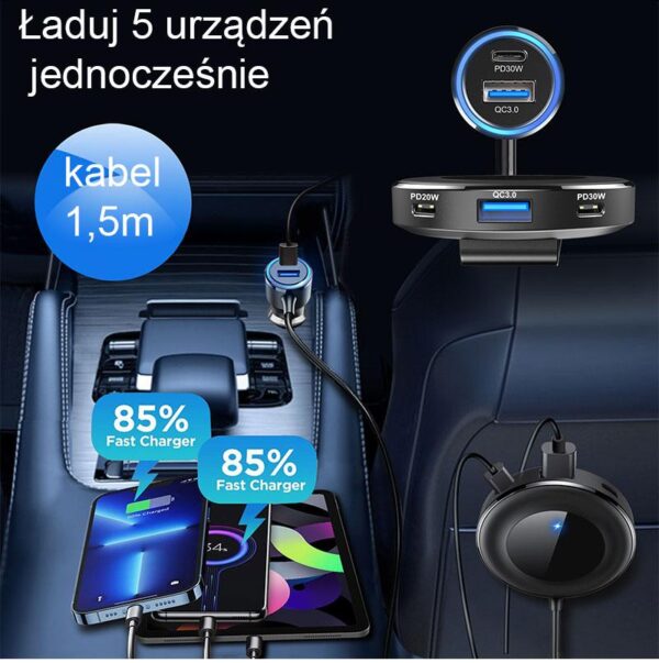 Car charger 3 x USB Typ-C + 2 x USB - eXtremestyle® - 98 W - CC98CCCUU