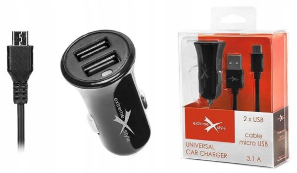 Ładowarka samochodowa do telefonu 2 x USB 3.1A + kabel micro USB - eXtreme® - NCC312U+CM