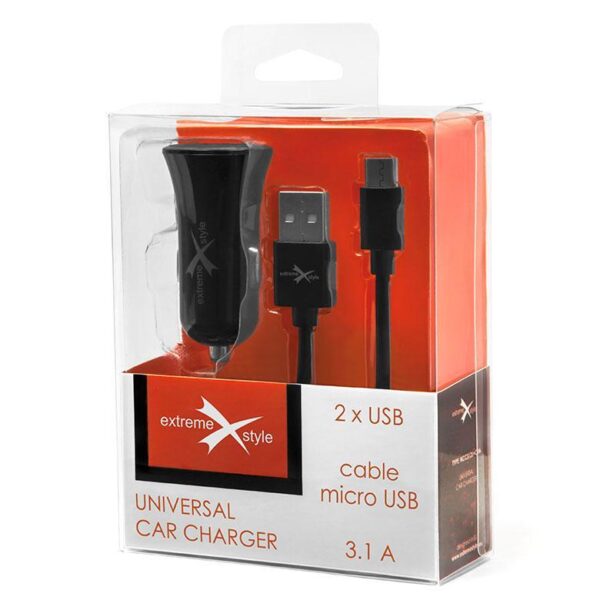 Ładowarka samochodowa do telefonu 2 x USB 3.1A + kabel micro USB - eXtreme® - NCC312U+CM