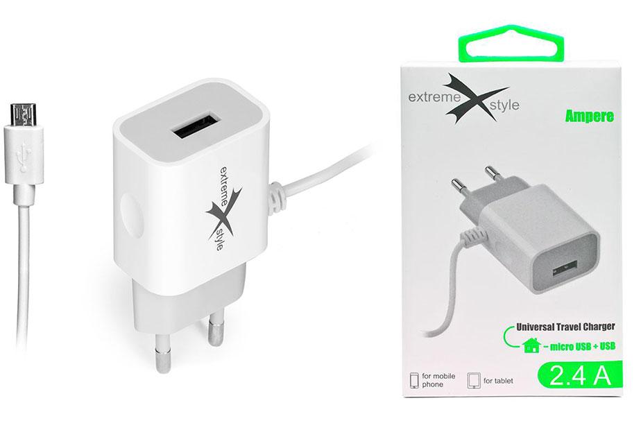 Ładowarka sieciowa do telefonu micro USB + USB - eXtreme® Ampere - 2.4A - ATCMU24W
