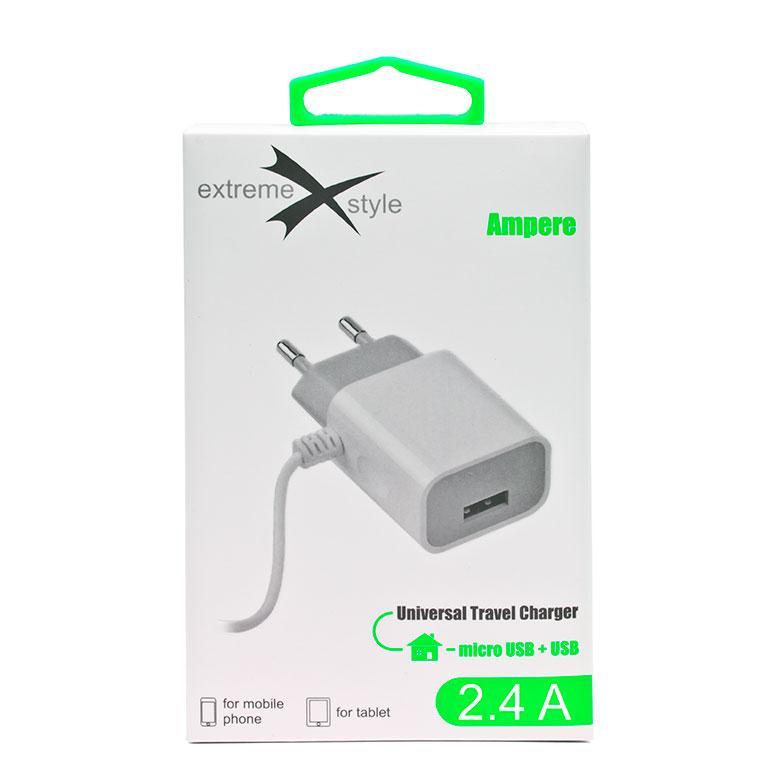 Ładowarka sieciowa do telefonu micro USB + USB - eXtreme® Ampere - 2.4A - ATCMU24W