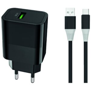 Ładowarka sieciowa - eXtreme® Ampere - FAST QC 3.0 + kabel USB Typ-C - 18W - ATCU3QC30B+CC