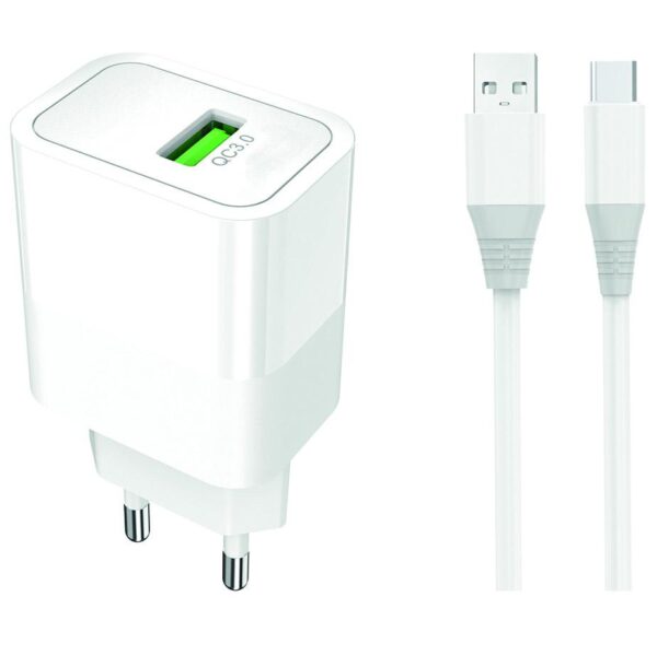 Travel charger - eXtreme® Ampere - FAST QC 3.0 + cable USB Type-C - 18W - ATCU3QC30W+CC