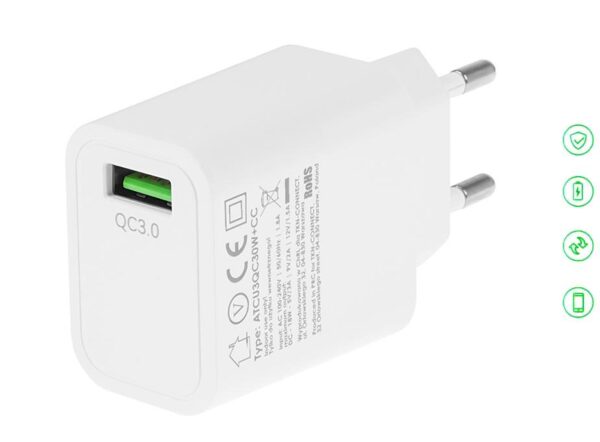 Travel charger - eXtreme® Ampere - FAST QC 3.0 + cable USB Type-C - 18W - ATCU3QC30W+CC