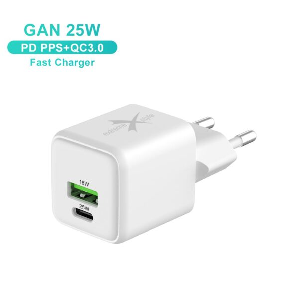 Travel charger USB Type-C + USB - eXtremestyle® - GaN evo - 25 W - TC25CUGAN