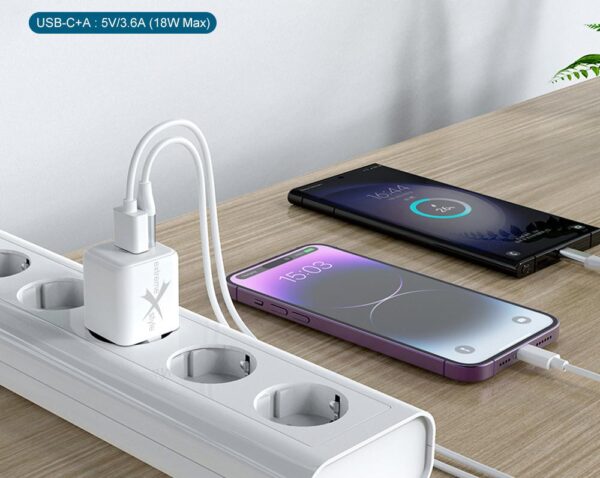 Travel charger USB Type-C + USB - eXtremestyle® - GaN evo - 25 W - TC25CUGAN