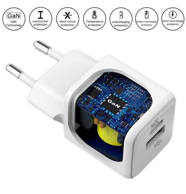 Travel charger USB Type-C + USB - eXtremestyle® - GaN evo - 30 W - TC30CUGAN