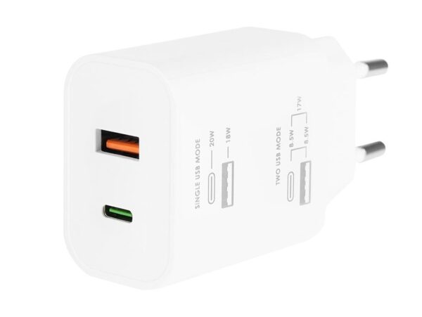 Ładowarka sieciowa eXtreme® USB typ-C + USB - PD QC - 20W - TC20CU