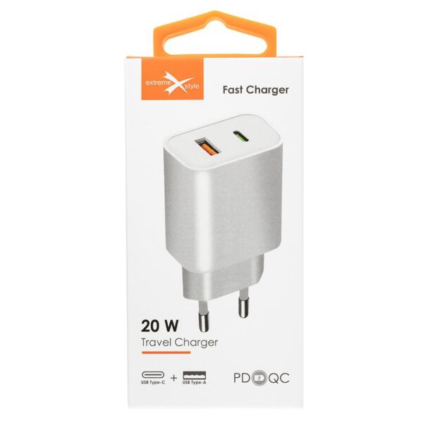Ładowarka sieciowa eXtreme® USB typ-C + USB - PD QC - 20W - TC20CU