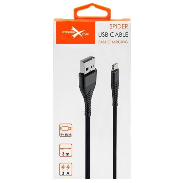 Braided cable eXtreme® Spider USB - iPhone Lightning 3 m - black